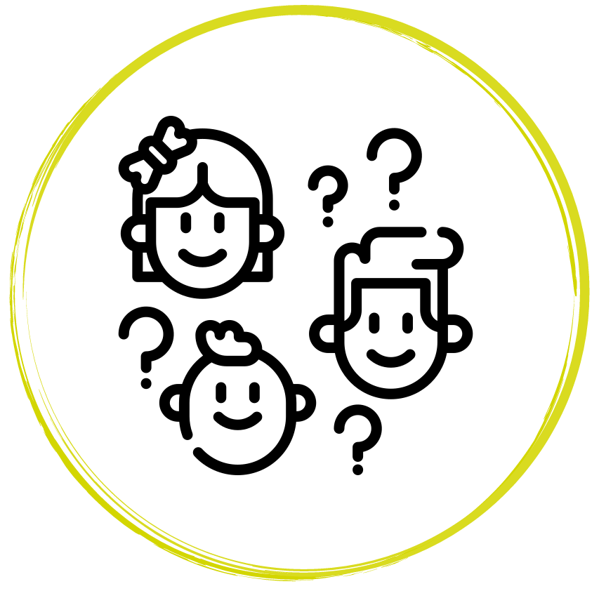 Icon with kids and question marks